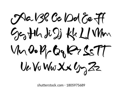 Ilustración del vector: Fuente decorativa de pincel manuscrito. Alfabeto abc inglés sobre fondo blanco.