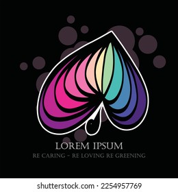 Vector illustration decorative hearts icon colorfull on black background: valentine, love, heart, valentine. butterfly icon, leaf, beautiful and elegant