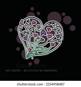 Vector illustration decorative hearts icon colorfull on black background: valentine, love, heart, valentine. butterfly icon, leaf, beautiful and elegant