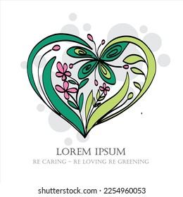 vector illustration decorative hearts icon colorful on white background: valentine, love, heart, valentine. butterfly icon, leaf, beautiful. Re loving re greening re caring 