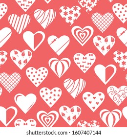Vector illustration of Decorative hearts pattern seamless for valentines day on pink background