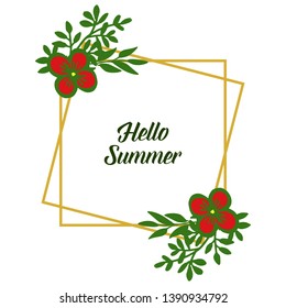 Vector illustration decorative hello summer with shape leaf flower frame