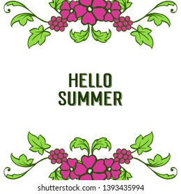 Vector illustration decorative hello summer with artwork purple flower frame hand drawn