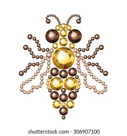 Vector illustration: decorative honey bee silhouette made of brown and yellow diamonds isolated on white background 
