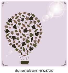 Vector illustration of decorative hot air balloon made of leaves. 