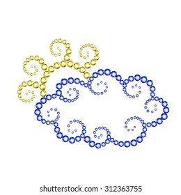 Vector illustration: decorative icon Partly cloudy made of blue and yellow crystals isolated on white background