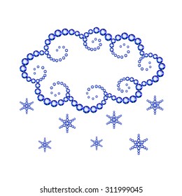 Vector illustration: decorative icon Snowing Cloud made of blue crystals isolated on white background