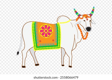 Vector illustration of decorative Indian cow on transparent background