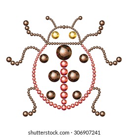 Vector illustration: decorative Ladybug silhouette made of brown and red diamonds isolated on white background 