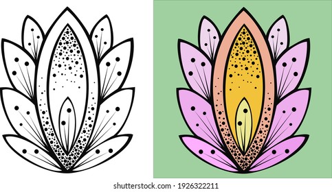 Vector illustration, Decorative lotus flower in black and white and color