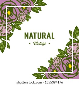 Vector illustration decorative of natural vintage with purple rose flower frame hand drawn