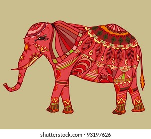 Vector illustration, decorative oriental elephant, card concept.