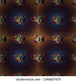 Vector illustration. Decorative ornament with fishes in gray, black and brown colors. Abstract vector color image of repeating and alternating constituent elements. Seamless pattern with fish.