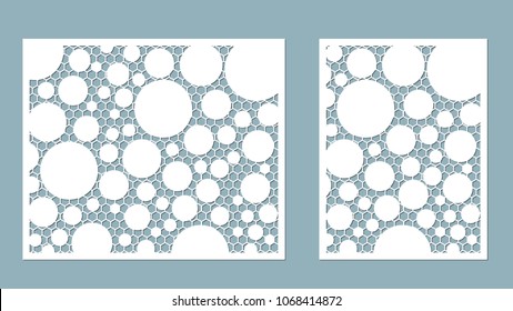 Vector illustration. Decorative panel lines, honeycomb, laser cutting. wooden panel.