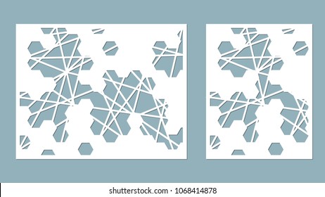 Vector illustration. Decorative panel lines, honeycomb, laser cutting. wooden panel.