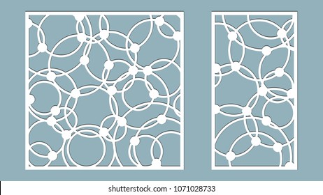 Vector illustration. Decorative panel lines, circles, balls, laser cutting. cut wooden panel.