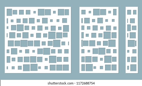 Vector illustration. Decorative panel lines, cubes, squares, laser cutting. cut wooden panel. serigraphy