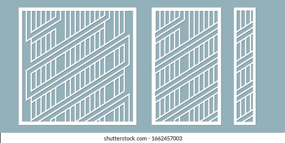 Vector illustration. Decorative panel lines, honeycomb, laser cutting wooden panel