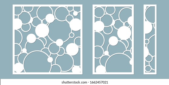 Vector illustration. Decorative panel lines, circles, balls, laser cutting cut wooden panel