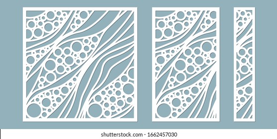 Vector illustration. Decorative panel lines, circles, balls, laser cutting cut wooden panel