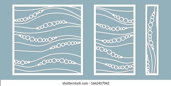 Vector illustration. Decorative panel lines, circles, balls, laser cutting cut wooden panel