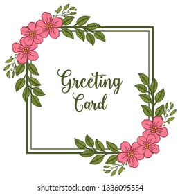 Vector illustration decorative of pink flower frame with template of greeting cards hand drawn