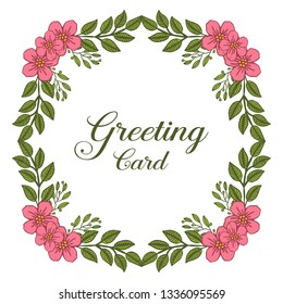 Vector illustration decorative of pink flower frame with template of greeting cards hand drawn