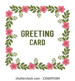 Vector illustration decorative of pink flower frame with template of greeting cards hand drawn