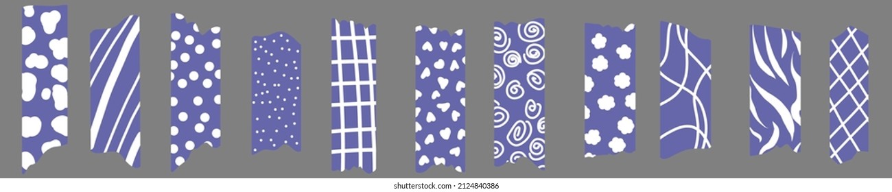 Vector illustration of a decorative ribbon. A set of pieces of patterned vasya ribbon isolated on a gray background. Photo frame border, web blog layout element, clip art, scrapbook embellishment.