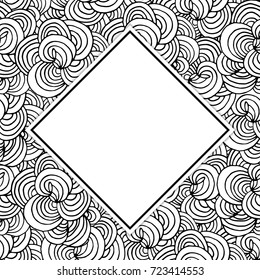 Vector illustration decorative romb frame mockup background. Fashion retro backdrop. Wavy print element. Shell monochrome seamless doodle pattern. Curve wave black white vintage textile.
