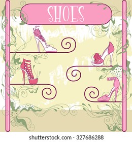 Vector illustration of a decorative shoe showcase