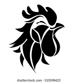 Vector illustration with decorative silhouette of a rooster. Graphic symbol of 2017 year in black color. Happy and satisfied bantam.