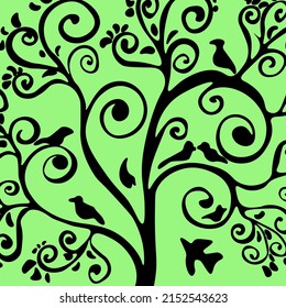 Vector illustration of decorative stylized tree with birds.