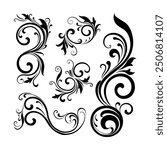 Vector illustration of decorative swirls, Ornate swirling floral motif vector. a set of vector elements isolated on a white background. 