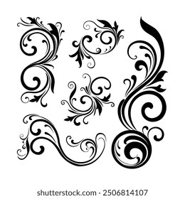 Vector illustration of decorative swirls, Ornate swirling floral motif vector. a set of vector elements isolated on a white background. 