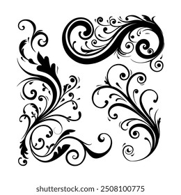 Vector illustration of decorative swirls, Ornate swirling floral motif vector. a set of vector elements isolated on a white background. 