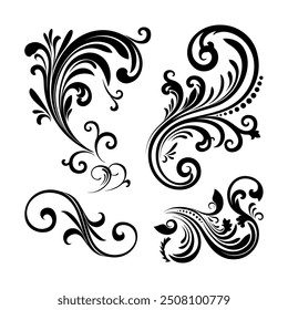 Vector illustration of decorative swirls, Ornate swirling floral motif vector. a set of vector elements isolated on a white background. 