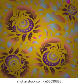 Vector illustration. Decorative symmetry arabesque. Medieval royal pattern. Orange, brown and yellow seamless pattern good for greeting card for birthday, invitation or banner.