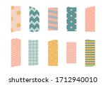 Vector illustration of a decorative tape. Set of pieces of colored patterned washi tape isolated on a white background.