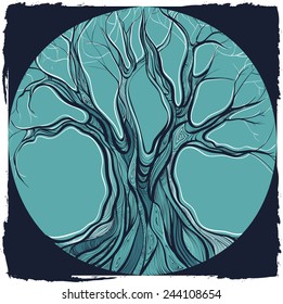 Vector illustration of decorative tree in circle. Emblem of tree. eps 10