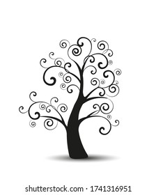 Vector illustration of decorative tree, natural silhouette on a white background