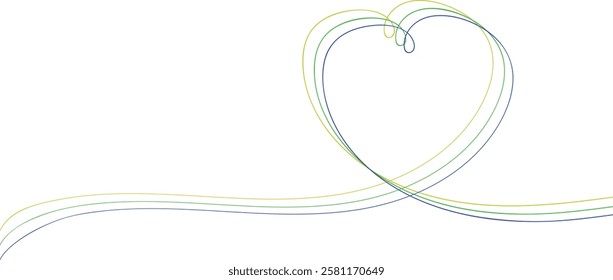 Vector illustration of decorative triple element in heart line style. The line turns into a heart.