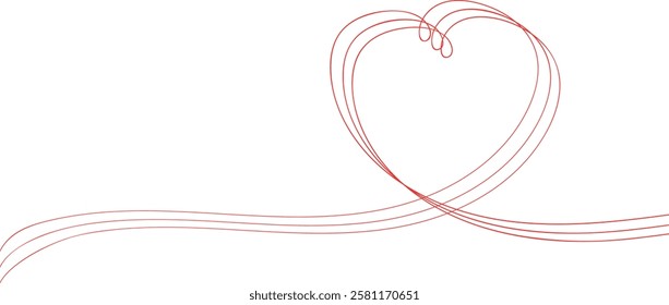 Vector illustration of decorative triple element in heart line style. The line turns into a heart.