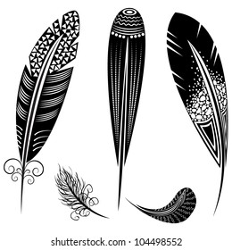 Vector illustration of decorative whimsical feathers in graphic style