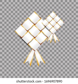 Vector illustration of decorative white ketupat with golden line for banner, greeting card and many more. 