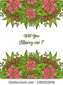 Vector illustration decorative will you marry me with texture pink wreath frame hand drawn