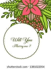 Vector illustration decorative will you marry me with texture pink wreath frame hand drawn