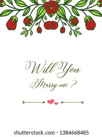 Vector illustration decorative will you marry me with various ornate of red rose bouqet frame