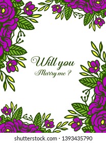 Vector illustration decorative will you marry me with pattern rose wreath frame hand drawn