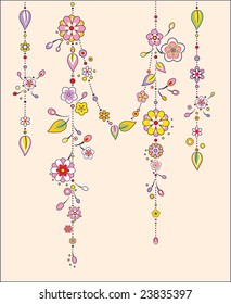 Vector Illustration of Decorative Wind Chimes with floral ornament design